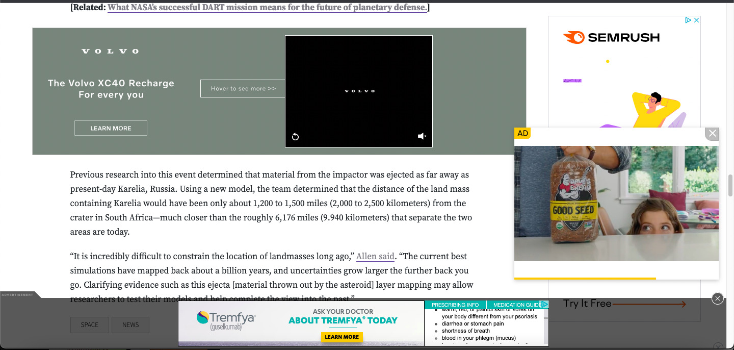 Halo Effect Example - Ad Experience - Screenshot with Too Many Ads Cluttered on One Page
