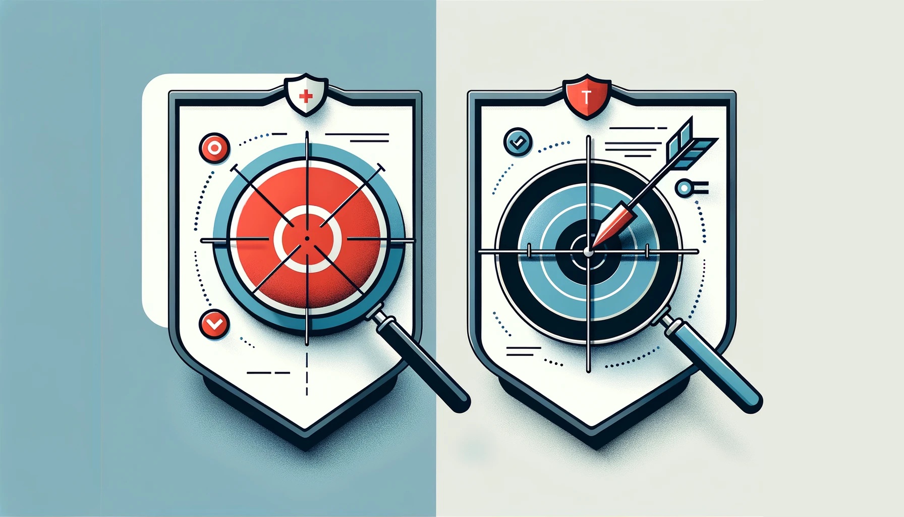 Block icon with shield on left and target icon with bullseye on right