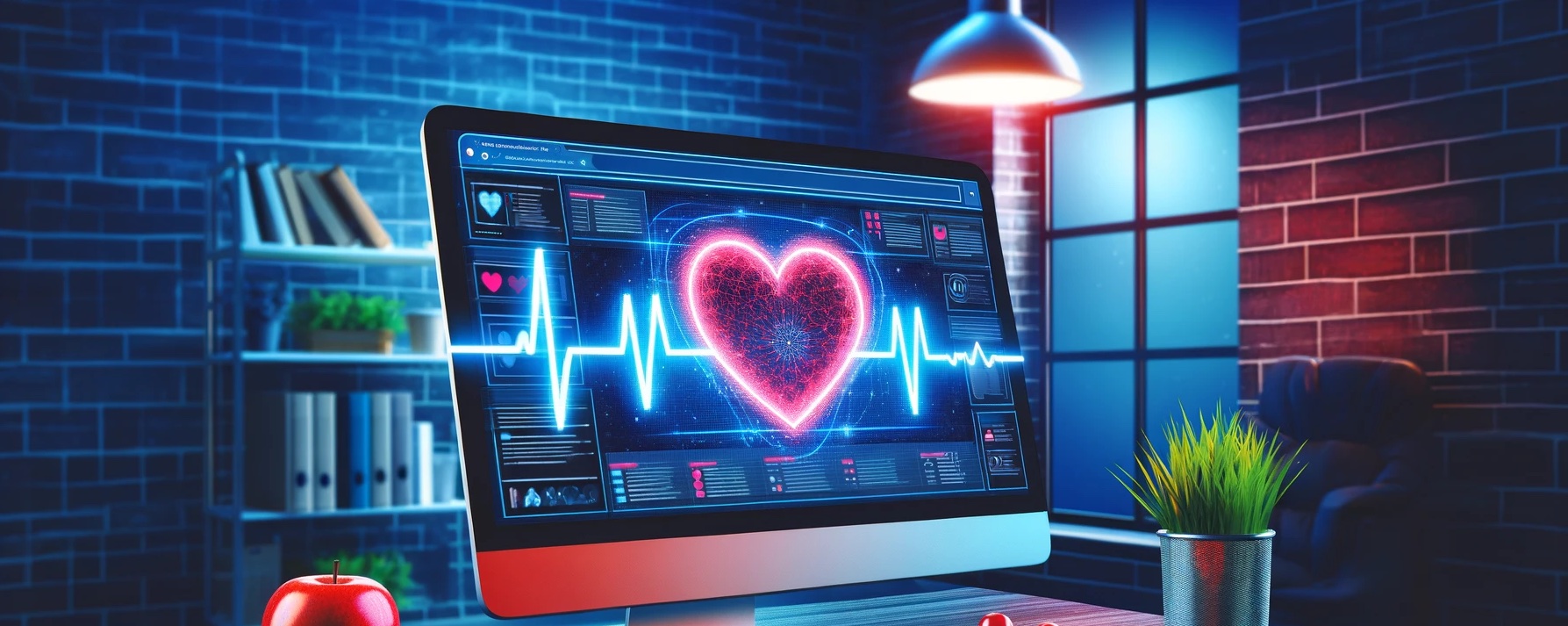 ux metrics - website health with heart and pulse on desktop monitor