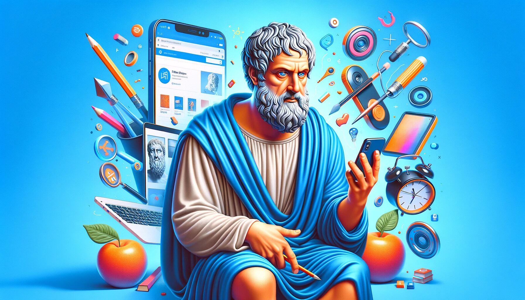 Modern Day Aristotle evoking ethos pathos logos with technology