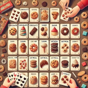 Cookie Matching game with cards on table depicting different cookies