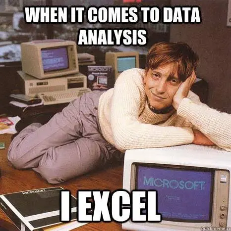 When it comes to data analysis, I Excel meme with Bill Gates