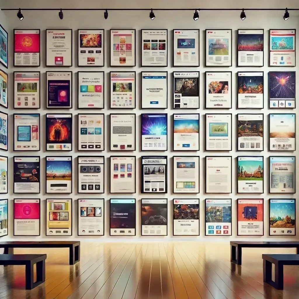 Programmatic Curation portrayed by framed websites hanging in art gallery